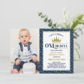Prince ONEderful First Birthday Einladung, blau Einladung (Stehend Vorderseite)