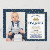 Prince ONEderful First Birthday Einladung, blau Einladung (Vorne/Hinten)