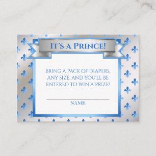 Prince Royal Baby Blue Silver Fleur Diaper Raffle Begleitkarte