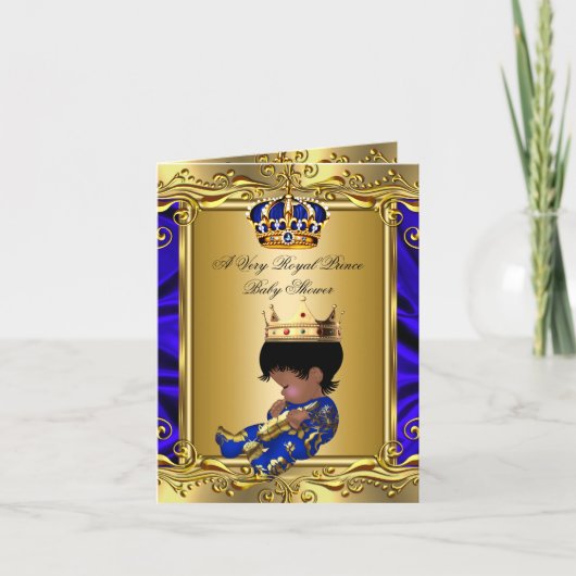 Prince Royal Blue Baby Dusche Regal Gold geklappt Einladung (Vorderseite)