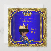 Prince Royal Blue Baby Duwer Gold Boy Ethnic Einladung (Vorderseite)