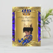 Prince Royal Blue Baby Shower Regal Gold Boy 2 Einladung (Stehend Vorderseite)