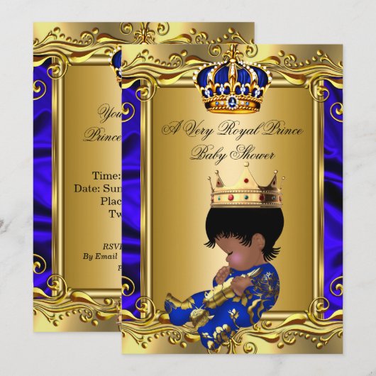 Prince Royal Blue Baby Shower Regal Gold Boy 2 Einladung (Vorne/Hinten)