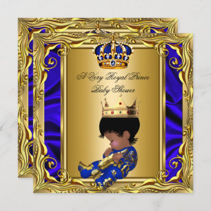 Prince Royal Blue Baby Shower Regal Gold Boy Einladung