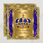 Prince Royal Blue Baby Shower Regal Gold Boy Einladung (Vorne/Hinten)