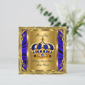 Prince Royal Blue Baby Shower Regal Gold Boy Einladung (Stehend Vorderseite)