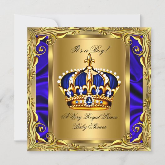 Prince Royal Blue Baby Shower Regal Gold Boy Einladung (Vorderseite)