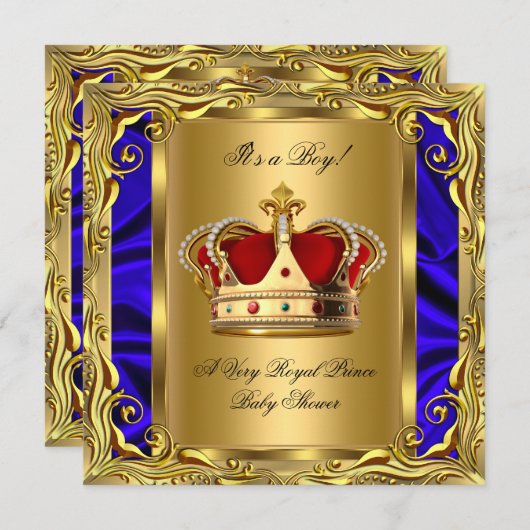 Prince Royal Blue Baby Shower Regal Red Gold Boy 4 Einladung (Vorne/Hinten)