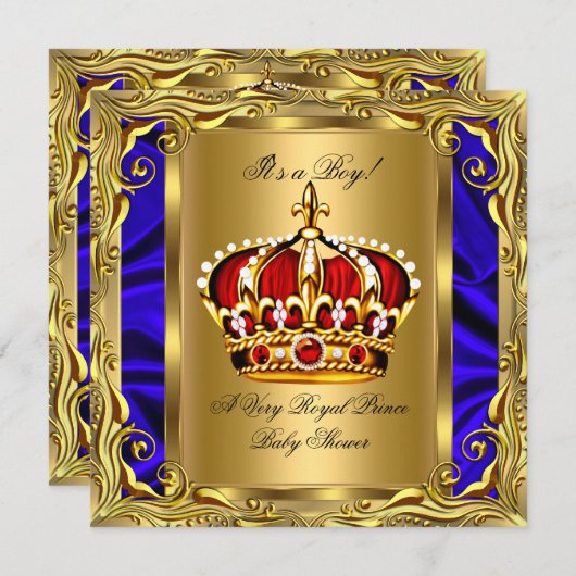 Prince Royal Blue Baby Shower Regal Red Gold Boy Einladung (Vorne/Hinten)