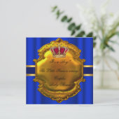 Prince Royal Blue Boy Baby Shower Crown Einladung (Stehend Vorderseite)