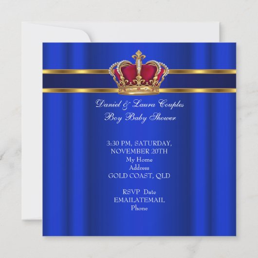 Prince Royal Blue Boy Baby Shower Crown Einladung (Rückseite)