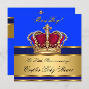 Prince Royal Blue Boy Baby Shower Crown Einladung