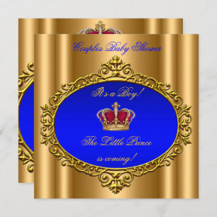 Prince Royal Blue Boy Baby Shower Crown Gold Einladung