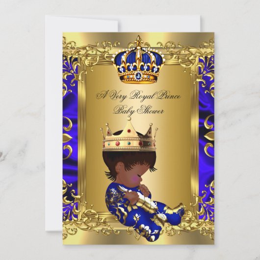 Prince Royal Blue Boy Baby Shower Regal Gold 2 Einladung (Vorderseite)
