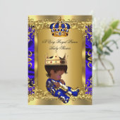 Prince Royal Blue Boy Baby Shower Regal Gold 2 Einladung (Stehend Vorderseite)