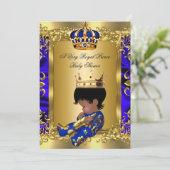 Prince Royal Blue Boy Baby Shower Regal Gold Einladung (Stehend Vorderseite)