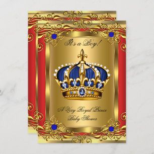 Prince Royal Blue Boy Baby Shower Regal Red Gold 2 Einladung
