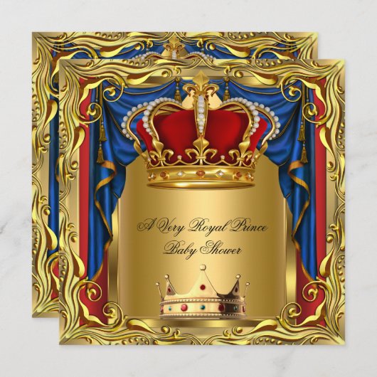 Prince Royal Blue Boy Baby Shower Regal Red Gold 2 Einladung (Vorne/Hinten)