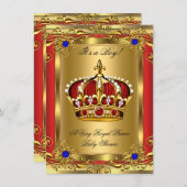 Prince Royal Blue Boy Baby Shower Regal Red Gold 3 Einladung (Vorne/Hinten)