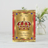 Prince Royal Blue Boy Baby Shower Regal Red Gold 3 Einladung (Stehend Vorderseite)