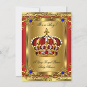 Prince Royal Blue Boy Baby Shower Regal Red Gold 3 Einladung (Vorderseite)