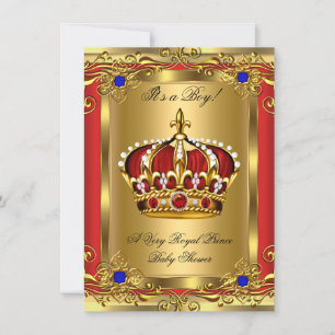 Prince Royal Blue Boy Baby Shower Regal Red Gold 3 Einladung