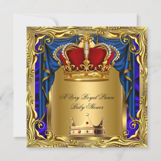 Prince Royal Blue Boy Baby Shower Regal Red Gold Einladung (Vorderseite)