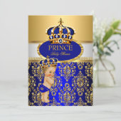 Prince Royal Blue Crown Baby Dusche Blonde Boy Einladung (Stehend Vorderseite)