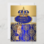 Prince Royal Blue Crown Baby Shower Brünett Boy Einladung (Vorderseite)