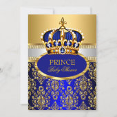 Prince Royal Blue Crown Babydusche Einladung (Vorderseite)
