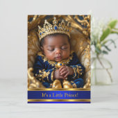 Prince Royal Blue Gold Baby Dusche Ethnic Einladung (Stehend Vorderseite)
