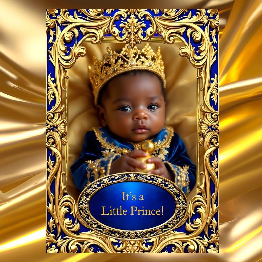 Prince Royal Blue Gold Baby Shower Rattle Ethnic Einladung