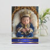 Prince Royal Blue Gold Baby Showrattle Einladung (Stehend Vorderseite)
