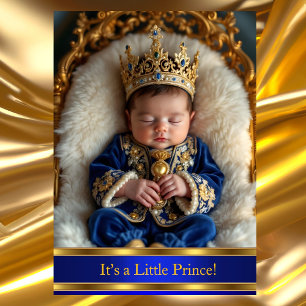 Prince Royal Blue Gold Baby Showrattle Einladung