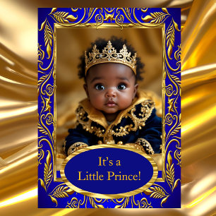 Prince Royal Blue Gold Boy Baby Shower Ethnic Einladung
