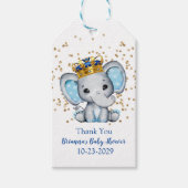 Prince Royal Blue Gold Elephant Boy Baby Dusche Geschenkanhänger (Vorderseite)