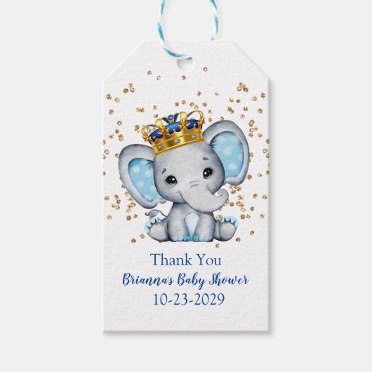 Prince Royal Blue Gold Elephant Boy Baby Dusche Geschenkanhänger (Vorderseite)