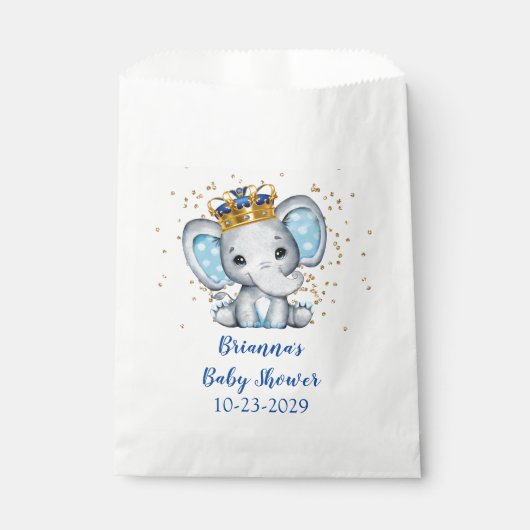 Prince Royal Blue Gold Elephant Boy Baby Dusche Geschenktütchen (Vorderseite)