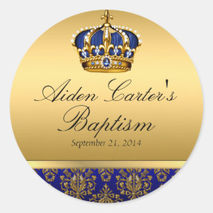 Prince Royal Blue Regal Crown Taufsticker Runder Aufkleber