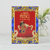 Prince Royal Blue Throne Baby Shower Ethnic Einladung (Stehend Vorderseite)