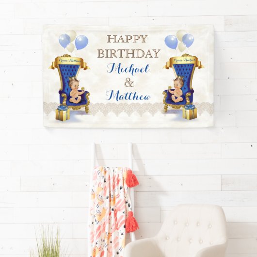 Prince Royal Blue Throne Twins Boy Maßgeschneidert Banner (Insitu)