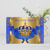 Prince Royal Couples Baby Shower Boy Blue Gold Einladung (Stehend Vorderseite)
