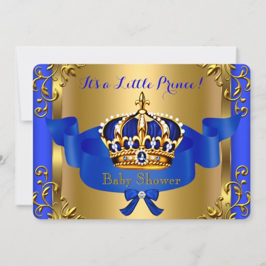 Prince Royal Couples Baby Shower Boy Blue Gold Einladung (Vorderseite)