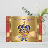 Prince Royal Couples Baby Shower Boy Red Blue Gold Einladung (Stehend Vorderseite)