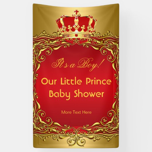 Prince Royal Gold Red Crown Baby Shower Boy Banner (Vertikal)