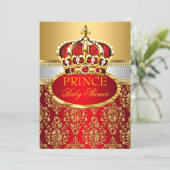Prince Royal Red Crown Baby Shower Einladung (Stehend Vorderseite)