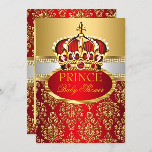 Prince Royal Red Crown Baby Shower Einladung (Vorne/Hinten)