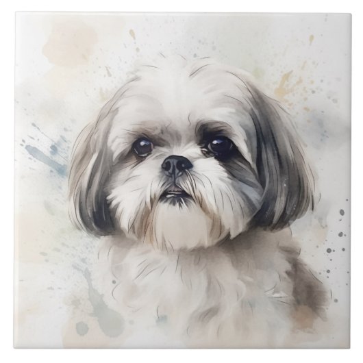 Prince Shih Tzu dog, Wasserfarbenloh Fliese (Vorderseite)