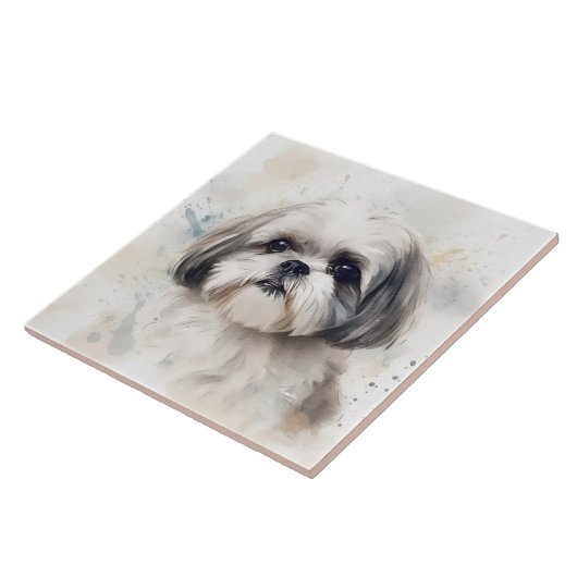 Prince Shih Tzu dog, Wasserfarbenloh Fliese (Seite)