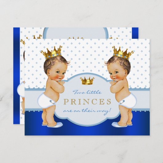 Prince Twin Baby Shower Einladung (Vorne/Hinten)